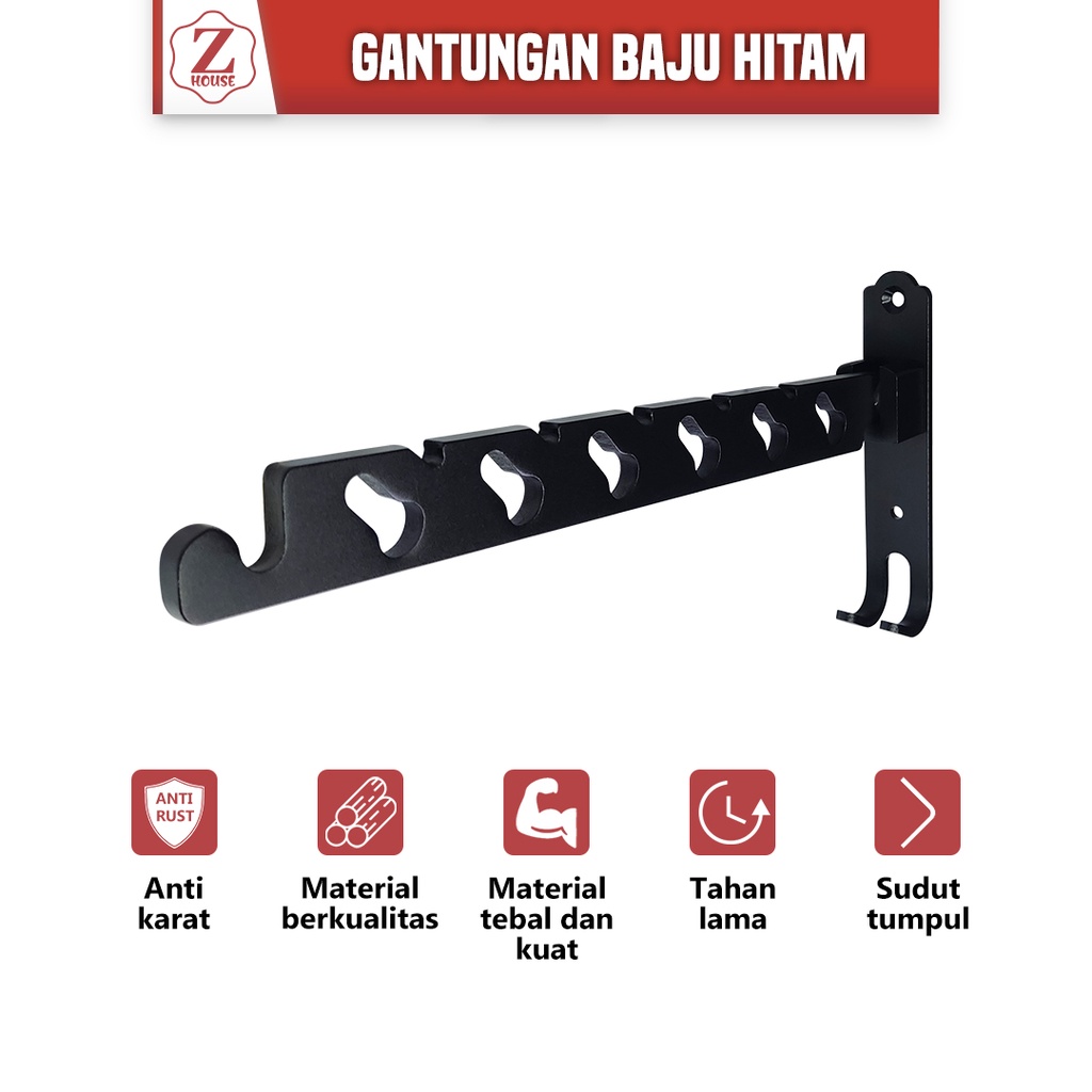 Gantungan Baju Lipat /Hanger Stainless / Gantungan Hook Lipat Sus304 / Kapstok Baju Stenlis Warna Hitem