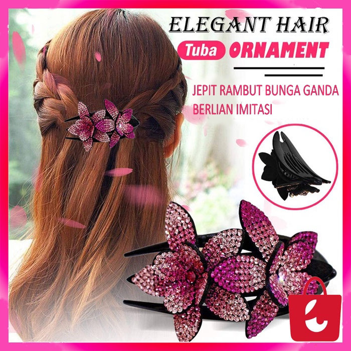 [Terbaru] Jepit Rambut Japit Rambut Korea Klip Rambut Berlian ImitasiBerlian Imitasi Bunga Ganda Manik-manik Elegan Buatan Tangan, Alat Aksesori Rambu