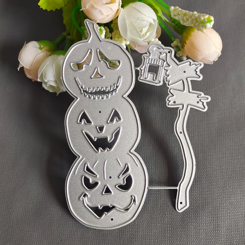 Cetakan Stensil Cutting Dies Motif Labu Halloween Bahan Metal Untuk Scrapbook / Craft DIY