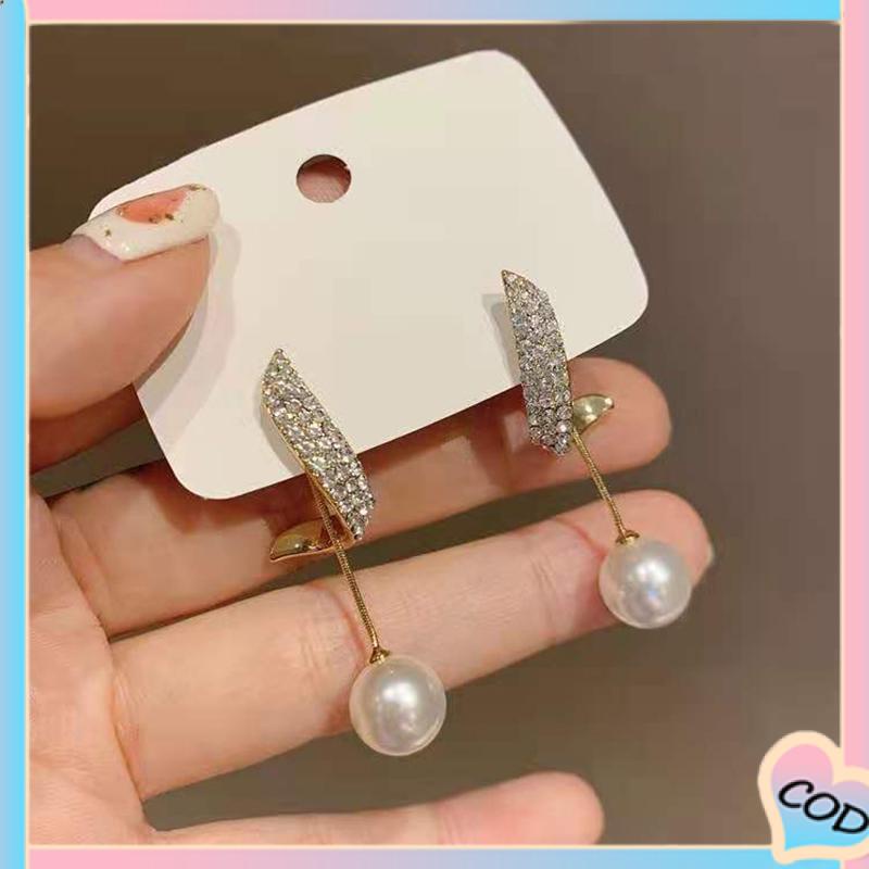 COD❤️ Anting Mutiara Berlian Elegan Anting Fashion Sederhana-A.one