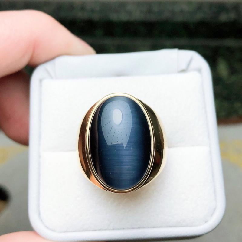 Cincin Sapphire Opal Oval Oversized Warna Emas Untuk Wanita