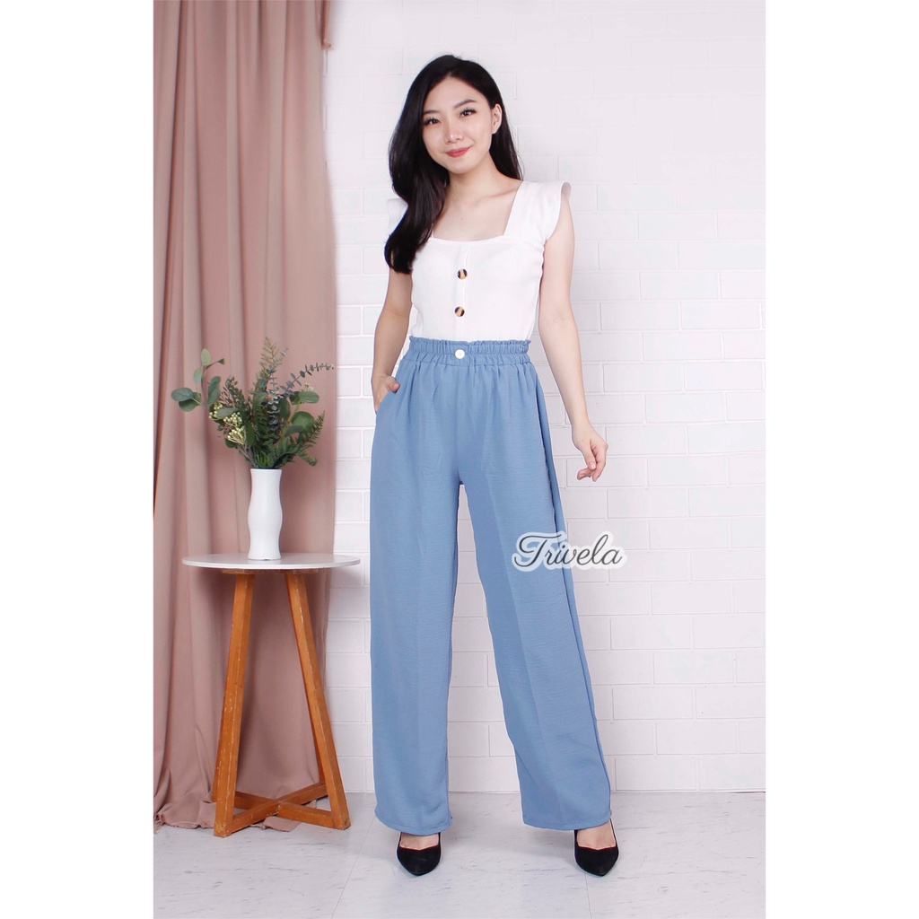 TRIVELA Kulot Cringkle Air Flow / Kulot Cringkel Kancing Karet / Celana Panjang Santai / SLM