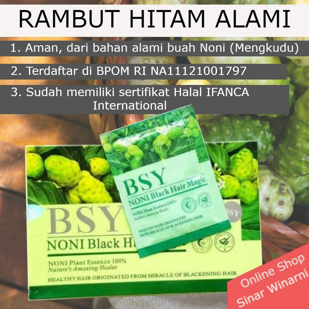 Jual Shampo Penghitam Rambut Uban Herbal Mengkudu BSY Noni Black Hair Magic  BSY Noni BPOM 1 Box 20 Sachet | Shopee Indonesia