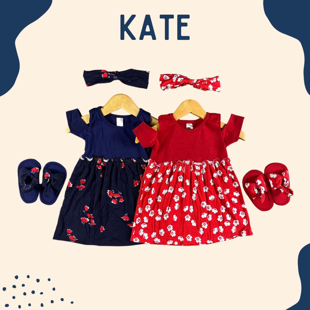 3-18BLN DRESS BAYI KATE + Headband dan Sendal by Little Koda 3IN1 SET (SNI)