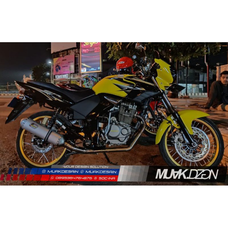 Stiker Striping Tiger Revo 2013 Gold TwoTone (Tanki Kuning Biru Merah, Bodi Belakang & Sayap Hitam)