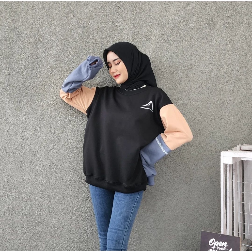 SWEATER OVERSIZE - MOUNTAIN SWEATER STREET OBLONG CREWNECK BAHAN FLEECE