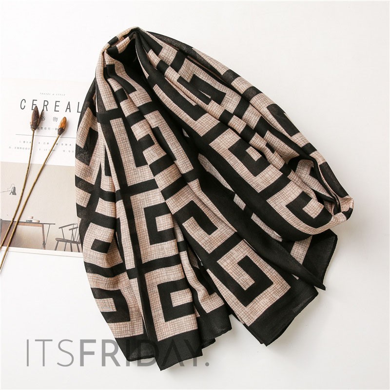 ITSFRIDAY VIOLETTA In BLACK Scarf  - Premium Pashmina Shawl Selendang Syal Pasmina Hijab Import Motif Clasic Geometri Brown Black