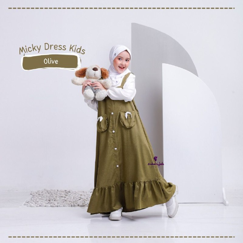 SUKAHIJAB - Micky Dress Overall Anak Perempuan Terbaru Bahan Katun Madinah Lembut Halus By Sukahijab