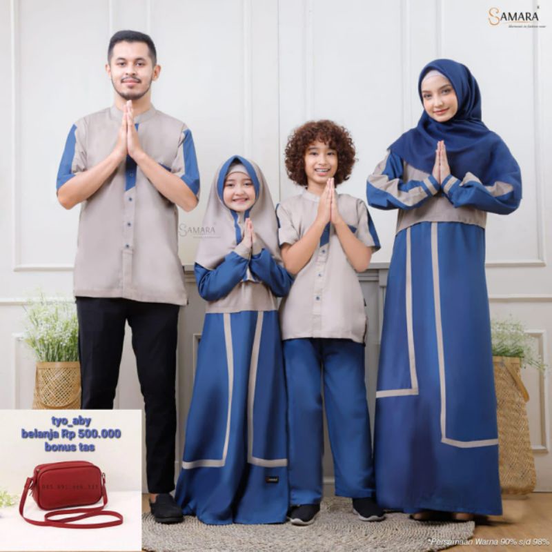 Samara I03 Midnight Blue X Khaky Busana Muslim gamis sarimbit baju couple keluarga baju muslim gamis