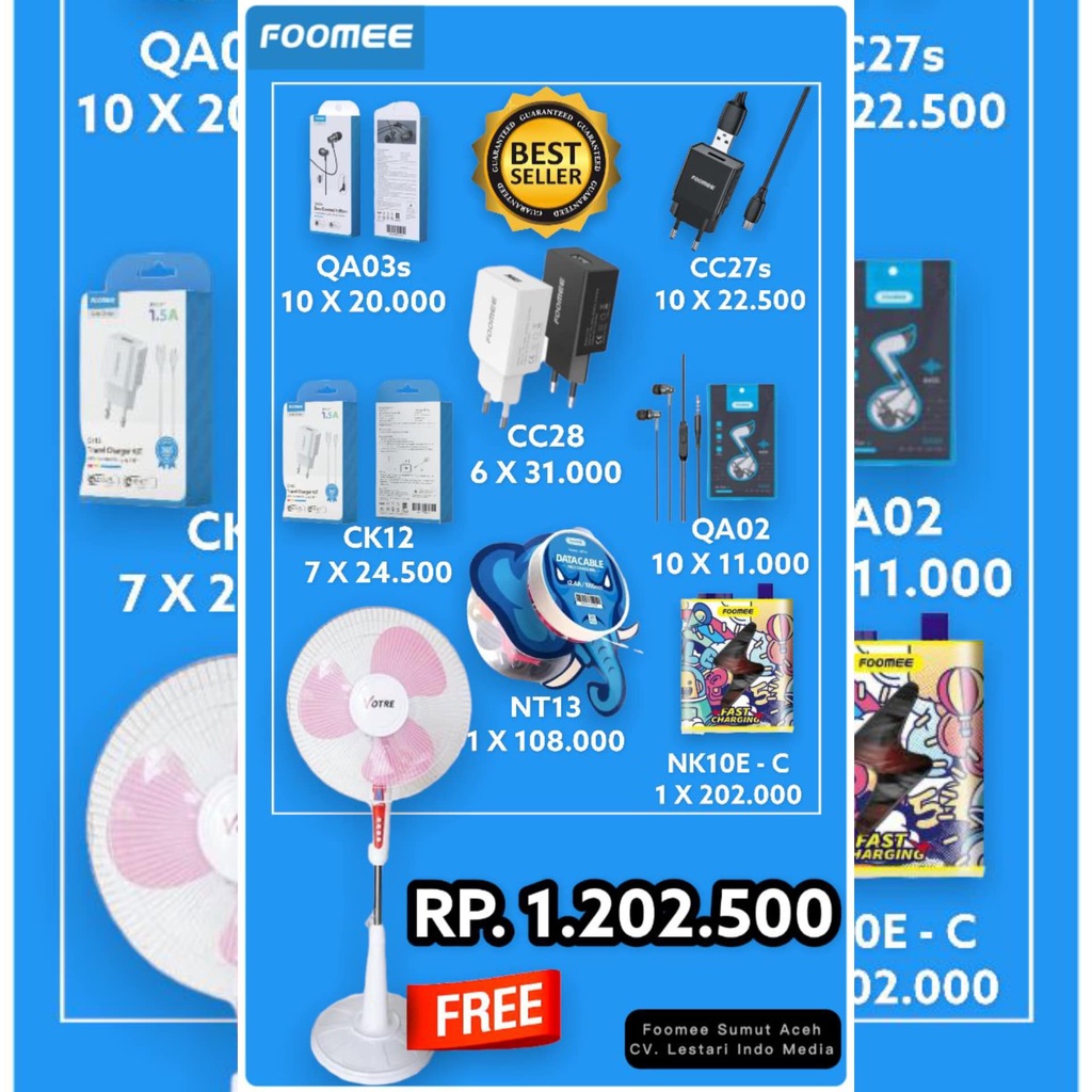 Promo Paket Reseller FOOMEE Gratis Kipas Angin ( QA03S + CC27S + CC28 + CK12 + QA02 + NT13 + NK10E T