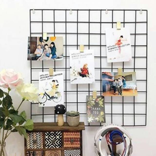 SEGI HITAM hiasan dinding persegi grid wire mesh warna hitam putih