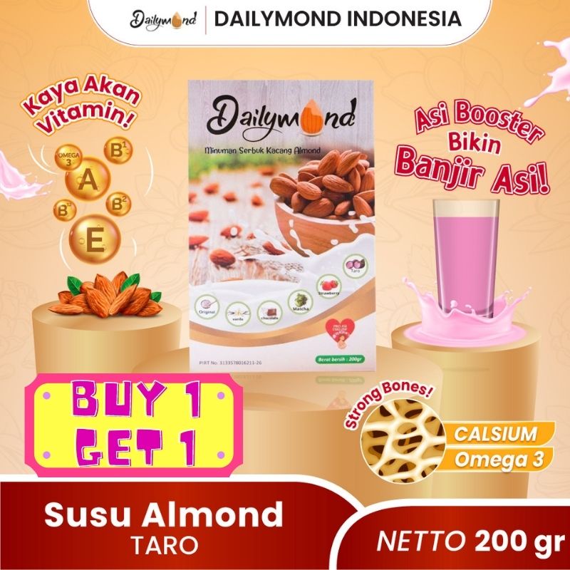 

Susu Almond Dailymond Pelancar Booster ASI Minuman Serbuk Sari Almond Susu Diet Almond Powder Taro