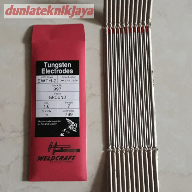 10pcs Jarum las argon Tungsten electrode 1.6 mm × 175 mm SS Weldcraft Original