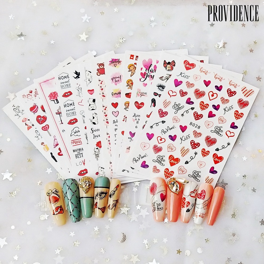 12pcs / Set Stiker Kuku Desain Saturation Valentine Tidak Pudar Dengan Perekat Untuk Manicure