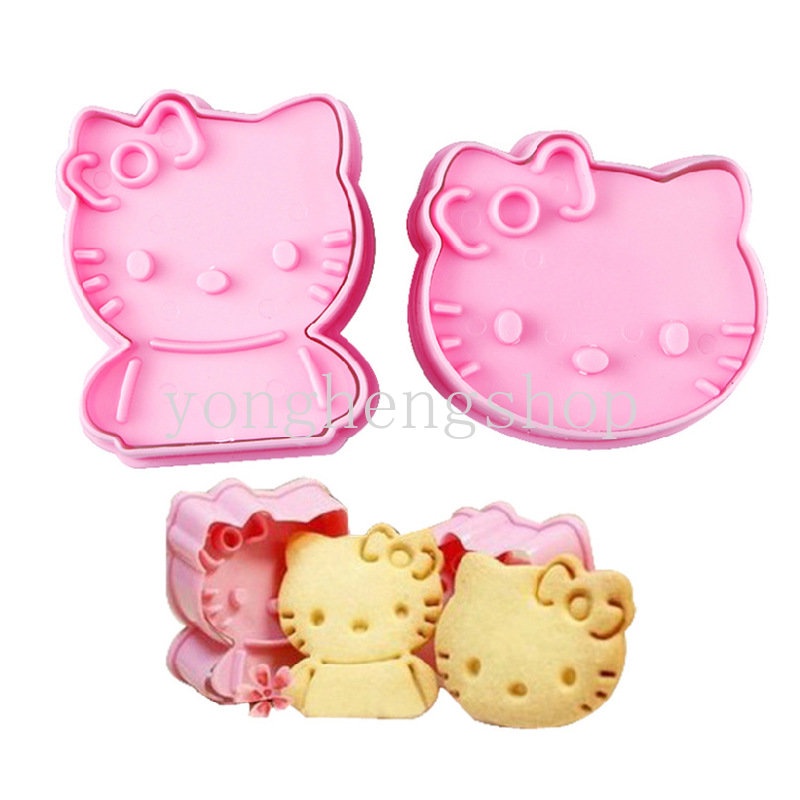 2pcs / set Cetakan Kue / Biskuit Bentuk Kartun Kelinci / Kucing 3D Untuk Dekorasi Dapur