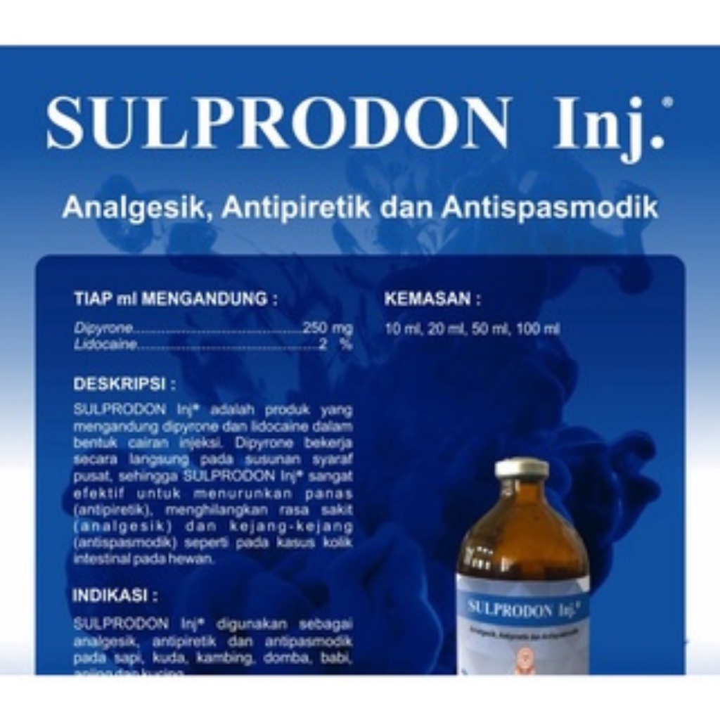 SULPRODON INJ 50ML dan SULPRODON 100ML - ANALGESIK ANTIPIRETIK &amp; ANTISPASMODIK - Obat Pereda Sakit Hewan Analgesik Antipiretik seperti sulpidon analdon