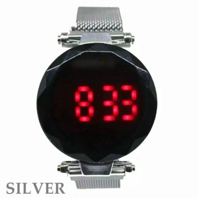 Jam Tangan Wanita Korea Sport LED Bulat Digital Strap Magnet