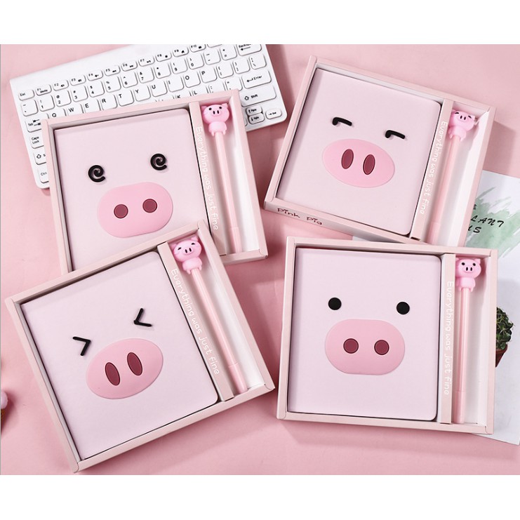 Set Buku Notes Notebook BABI PIGGY PIG FACE + Bolpoin BABI PIGGY PIG Lucu / Set Notes Bolpoin PIGGY