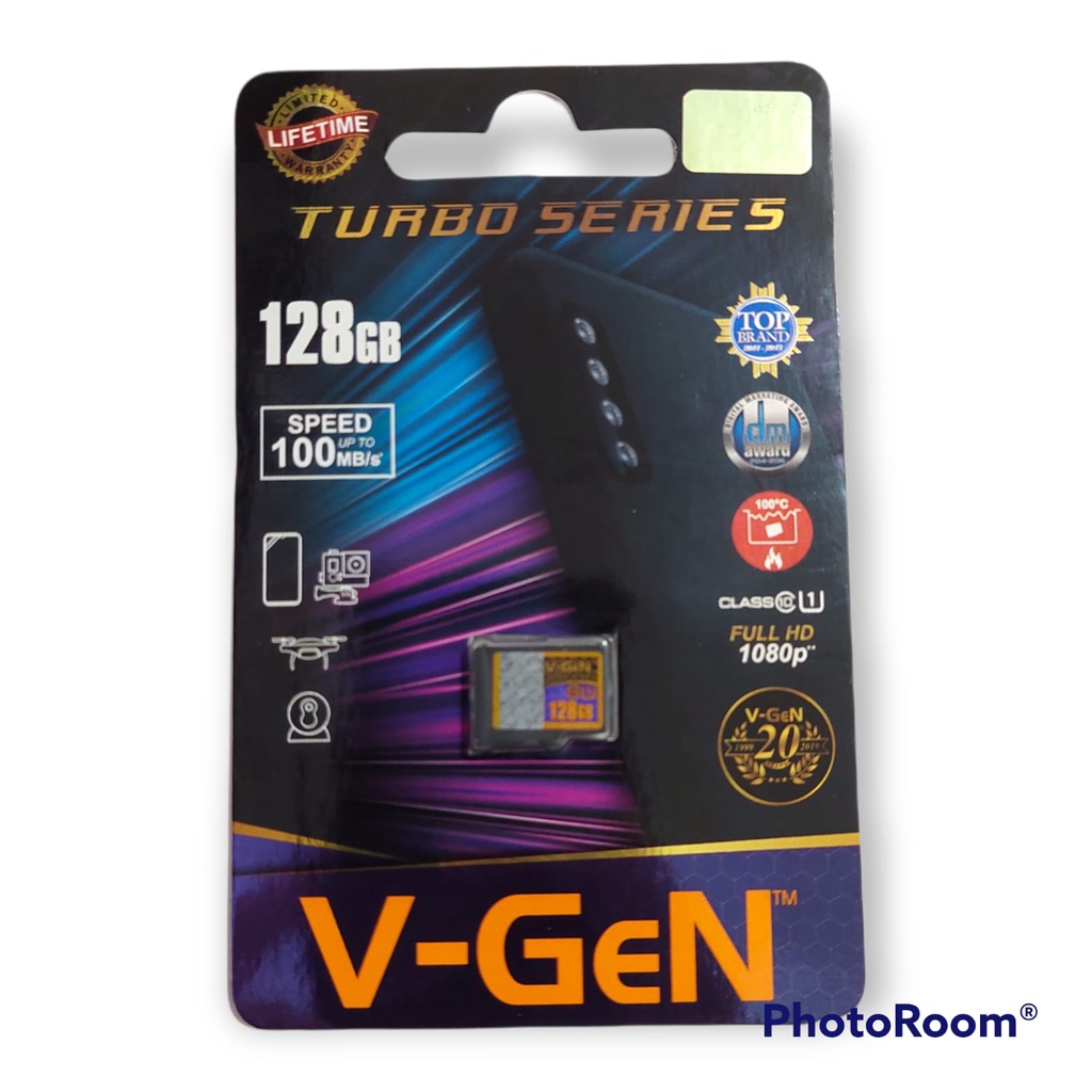 Memory Card V-GEN 128GB CLASS 10 100MBpS TURBO SERIES Memory VGEN Micro SD Card GARANSI SEUMUR HIDUP