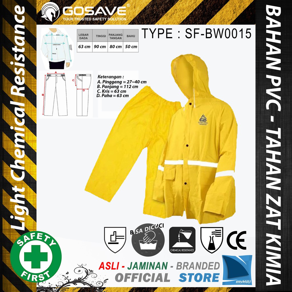 Jas Hujan Ukuran Besar Topi + Seleting + Kancing Industrial Grade Safety Raincoat GOSAVE