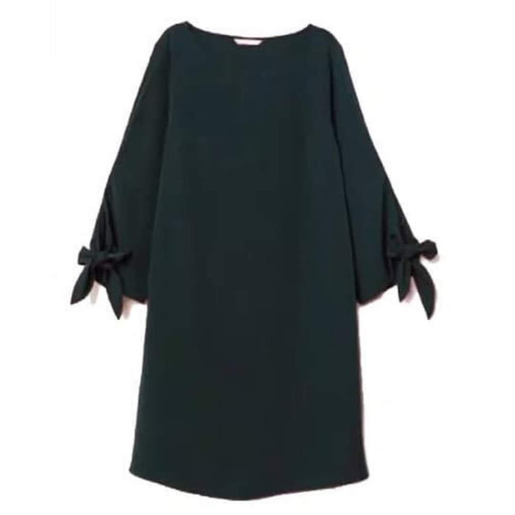HM Green Silky Tie Sleeves Dress
