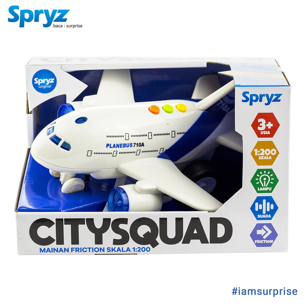 Spryz Citysquad Mainan Pesawat 1:200 dengan Mesin Friction, Lampu &amp; Suara