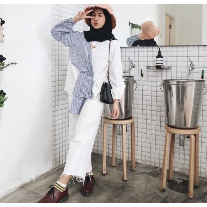 JASMINE - Kulot jeans unfinished putih/kulot wanita/kulot jeans/kulot jumbo