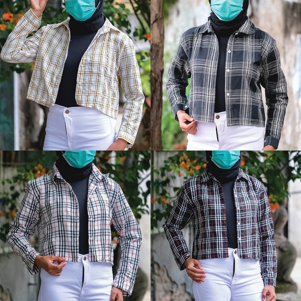 [12.12] RX Fashion - Tartan Crop - Baju Kemeja Wanita crop - BN