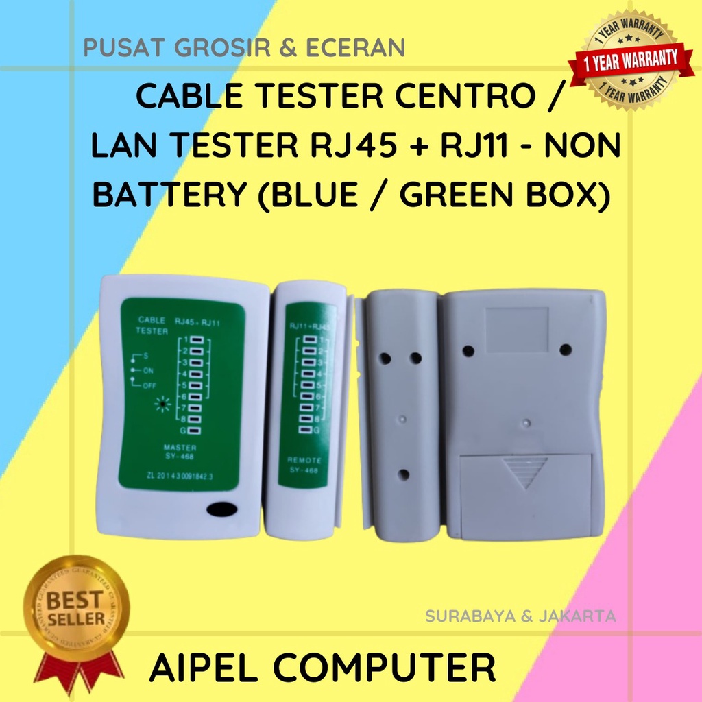 TESTER | CABLE TESTER CENTRO / LAN TESTER RJ45 + RJ11 - NON BATTERY (BLUE / GREEN BOX)