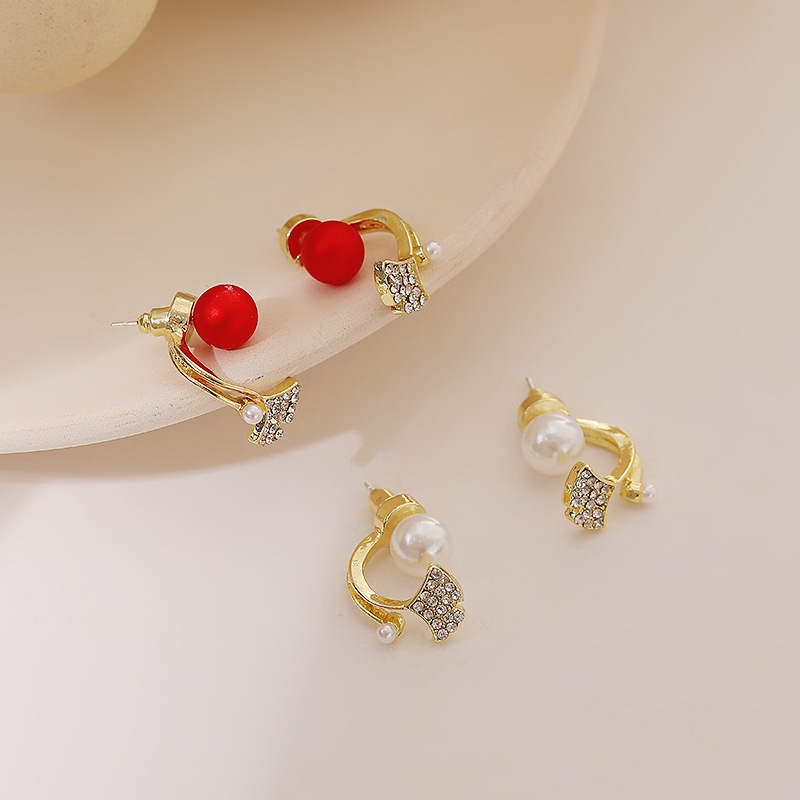 Sterling silver jarum merah Korea mutiara bertatahkan daun maple meriah dan unik yang unik anting-an