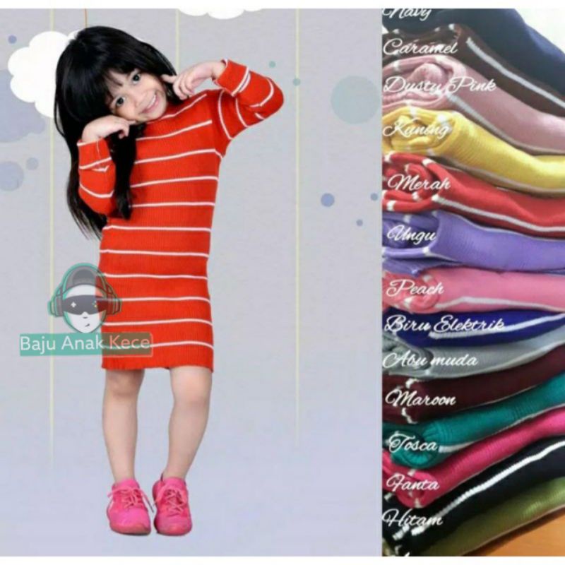 Dress Rajut Anak Salur Lengan Panjang Usia 2 3 4 Tahun Vest Rajut Anak Perempuan Masa Kini