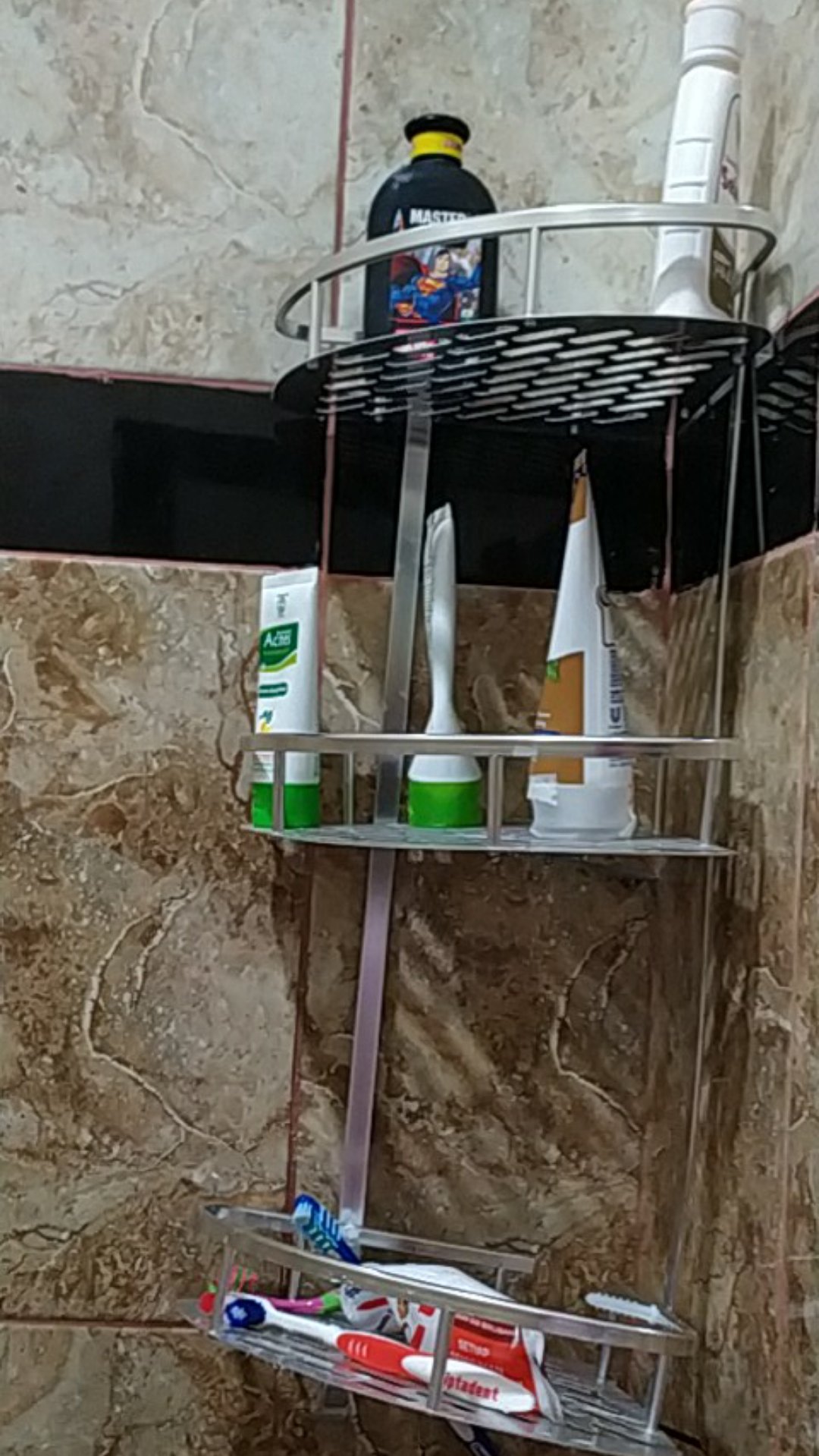 Rak Dinding Sudut Siku 3 Susun Toilet Wc Kamar Mandi Aluminium M48