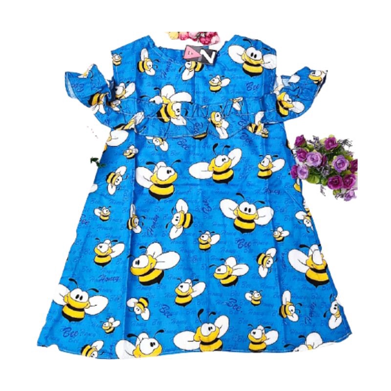 Daster Anak Perempuan Dress anak model Sabrina Karakter Bee Navy