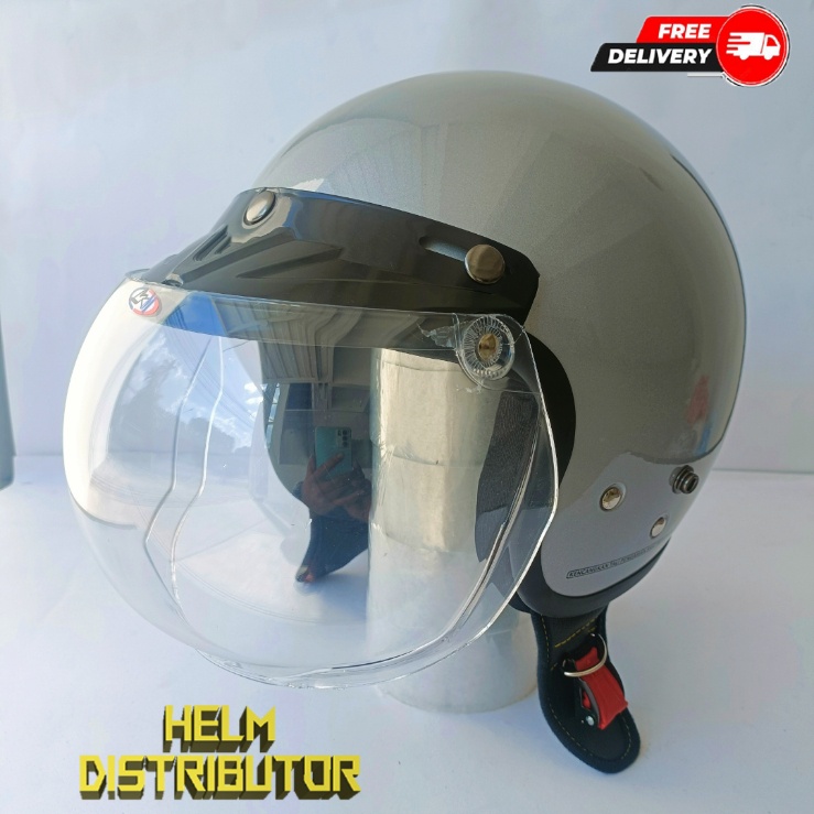 HELM BOGO RETRO KUALITAS PREMIUM KACA DATAR/CEMBUNG FULL LEHER SNI DEWASA PRIA WANITA (COD)