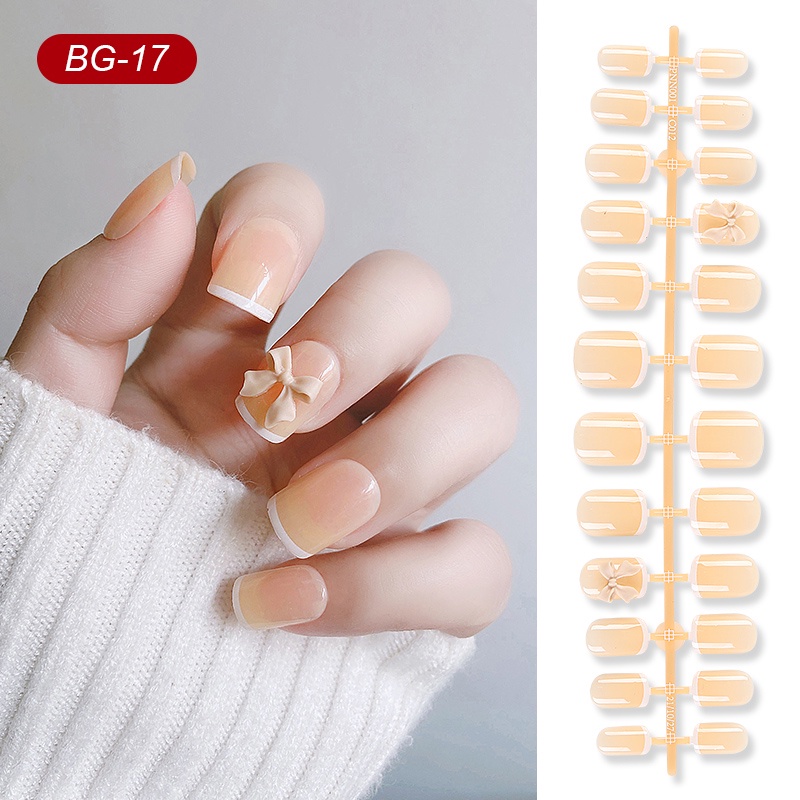 24pcs / Set Kuku Palsu Bahan Akrilik Motif Harimau / Mawar Putih / Pita Untuk Nail Art