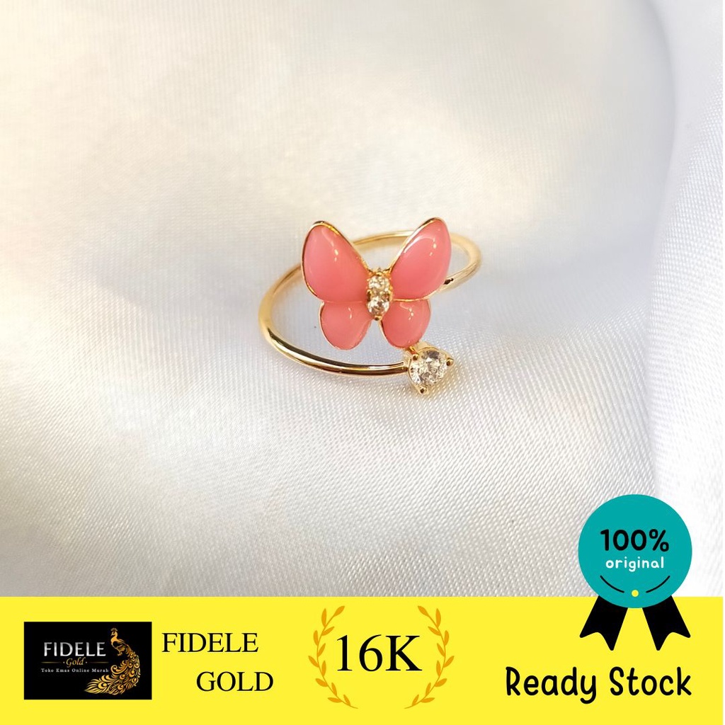 Cincin Spiral Bunga Vancleef Kupu Pink Cincin emas asli kadar 700