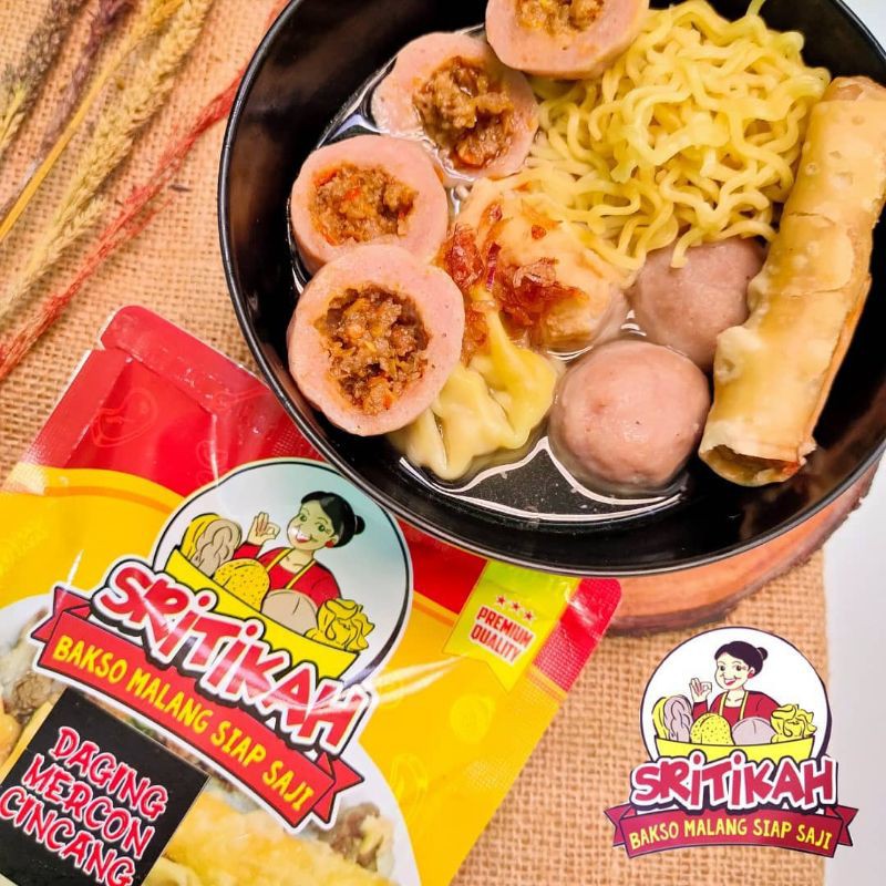 TERENAK BAKSO SRITIKAH MALANG DAGING CINCANG MERCON, KUAH PEDAS INSTANT FREE BUMBU, BISA SEND KE LN