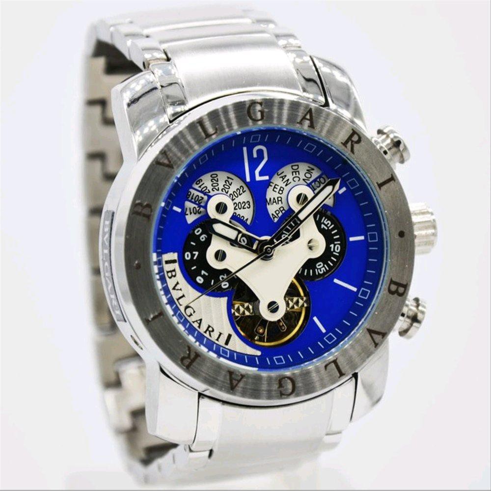 Jual Jam Tangan Pria Murah BVLGARI SUPER PREMIUM SILVER BLUE AUTOMATIC Terbatas