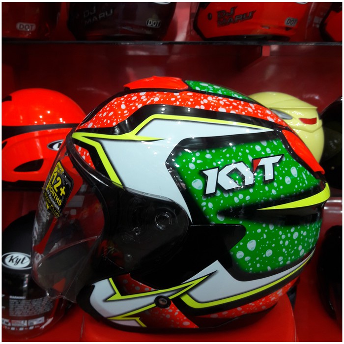Helm KYT Kyoto Motif 2 Black Red Fluo Green Fluo SERI #2