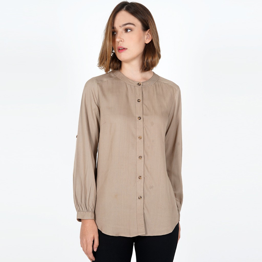 LeRosetz - Round Neck Rayon Brown Texture Shirt