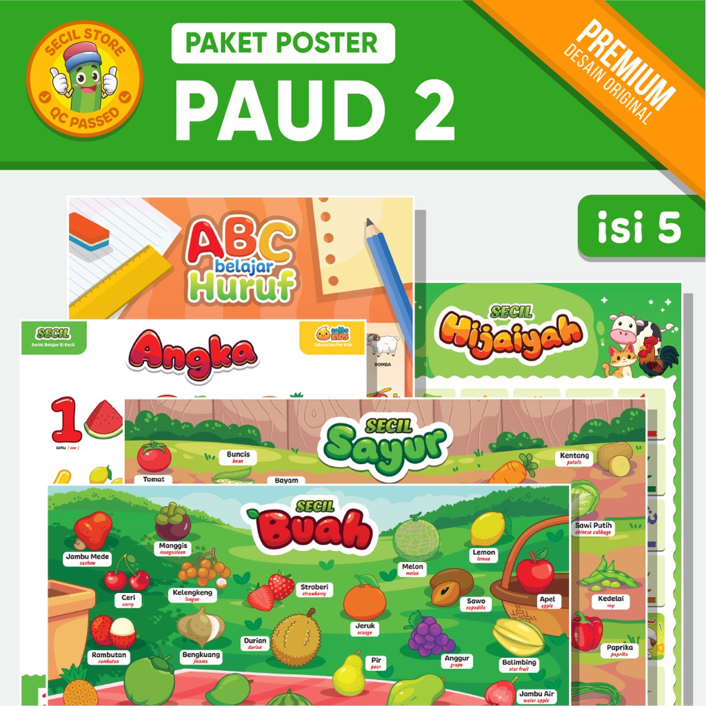 Paket Poster B 5 In 1 Hemat Huruf Angka Hijaiyah Buah Sayur Shopee Indonesia