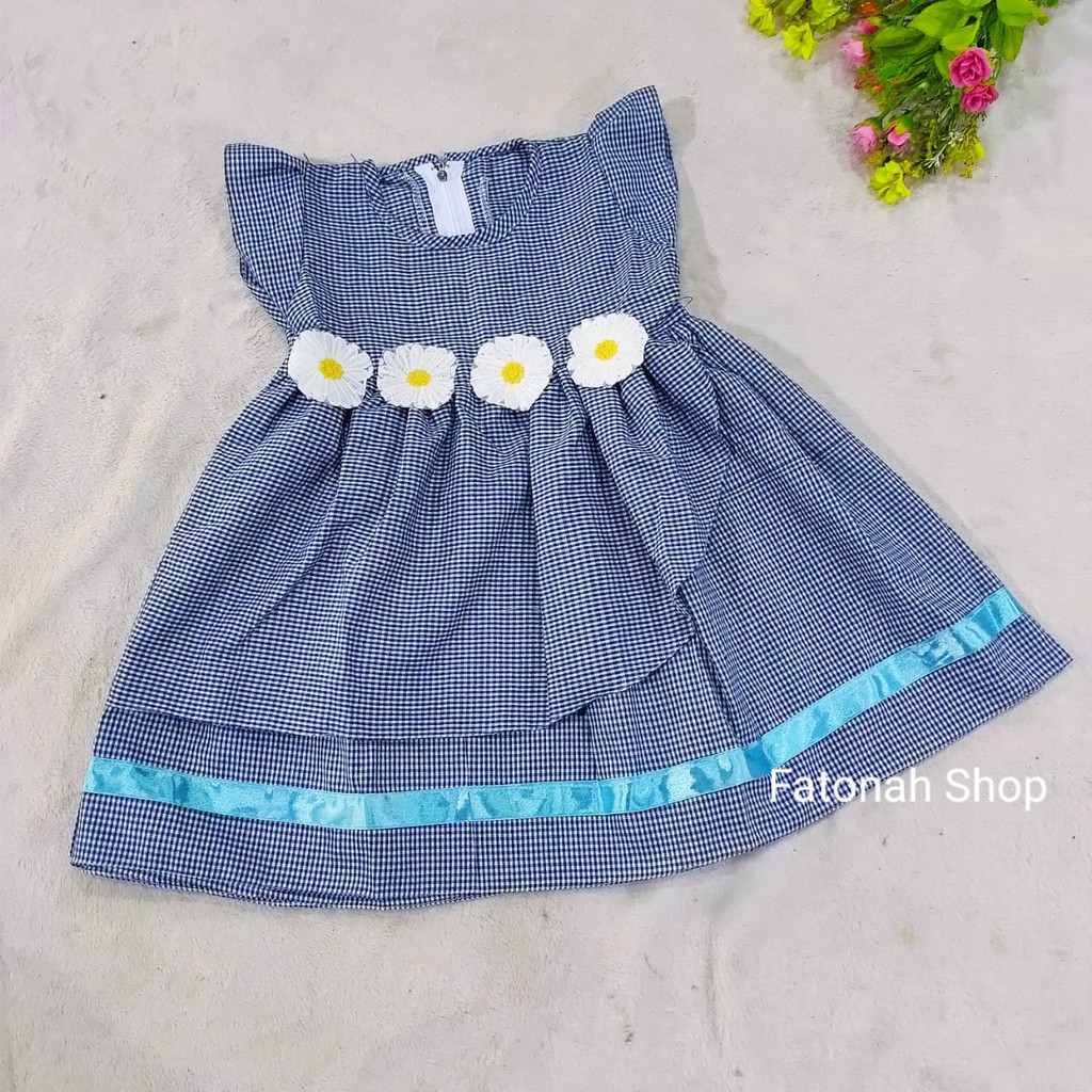 Dress anak 1 2 tahun baju gaun anak cewek perempuan kotak matahari pinggang sun belt