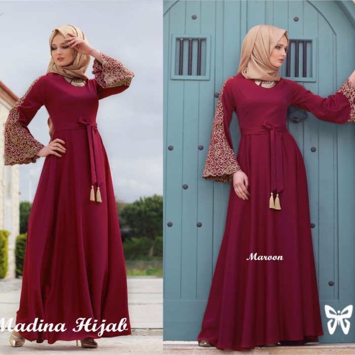 baju gamis wanita Gamis Wanita Maxi Madinah Maroon Baju Muslim Wanita Dress Muslim baju gamis wanita