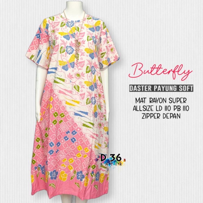 Daster Butterfly Parang Soft Batik Jumbo Rayon Santung Santai Home Dress Casual Baju Tidur Premium Piyama