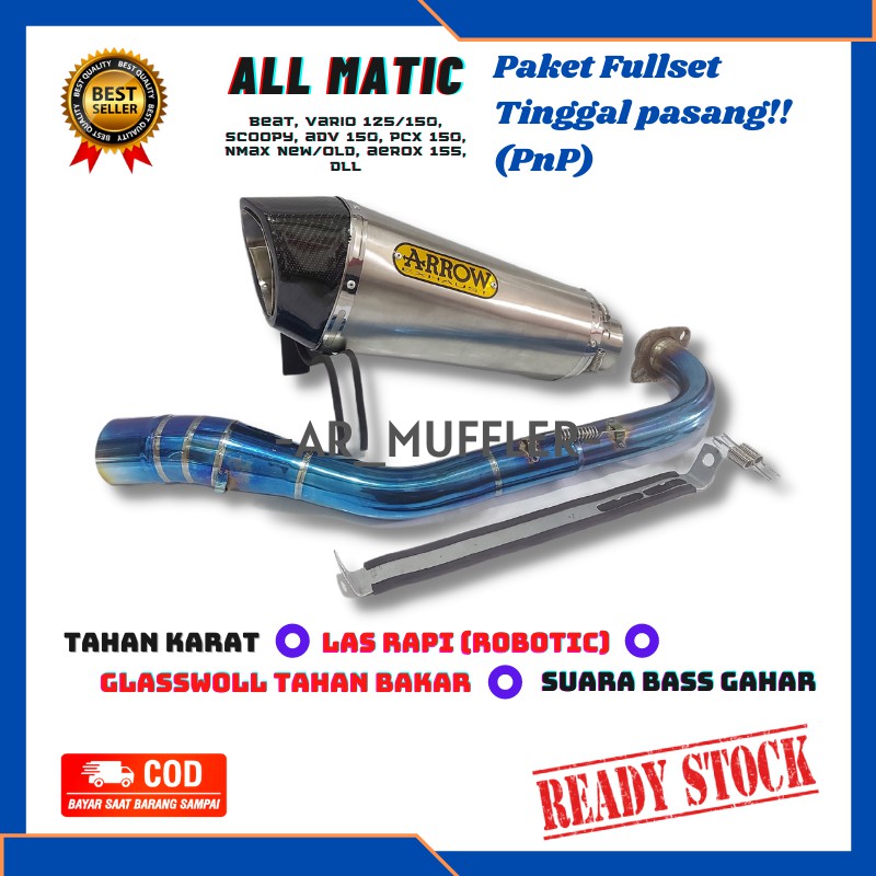 Knalpot Racing Arrow Titan leher Biru Nmax New Old Aerox Lexi Mio Vario 125 150 Beat Scoopy PCX ADV