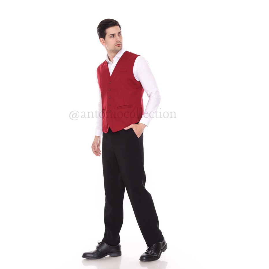 Rompi / Vest Jas Formal untuk Seragam Hotel Cafe Restoran Merah Maroon