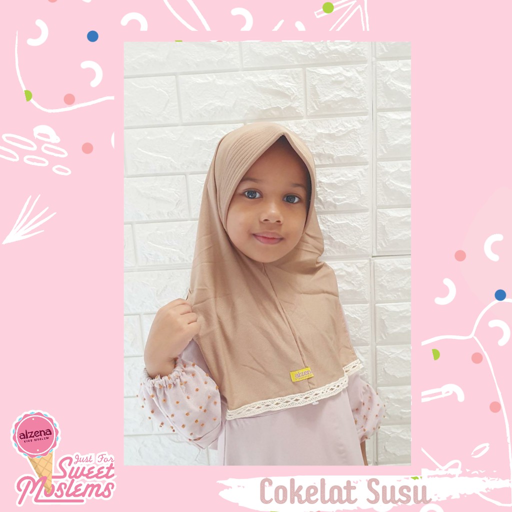 Hijab Style Kerudung Anak Perempuan Hijab Anak Cantik Hijab Instan Better Helf Alzena Kids Moslem-Cokelat Susu
