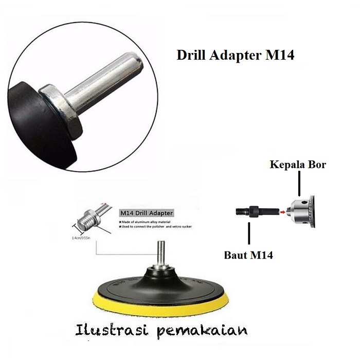 1 PCS Baut Konektor Adapter Adaptor Pad Poles Bor M14 - Baut Adaptor M14 Drill Adapter M14 Baut adaptor Bor ke Poles M14