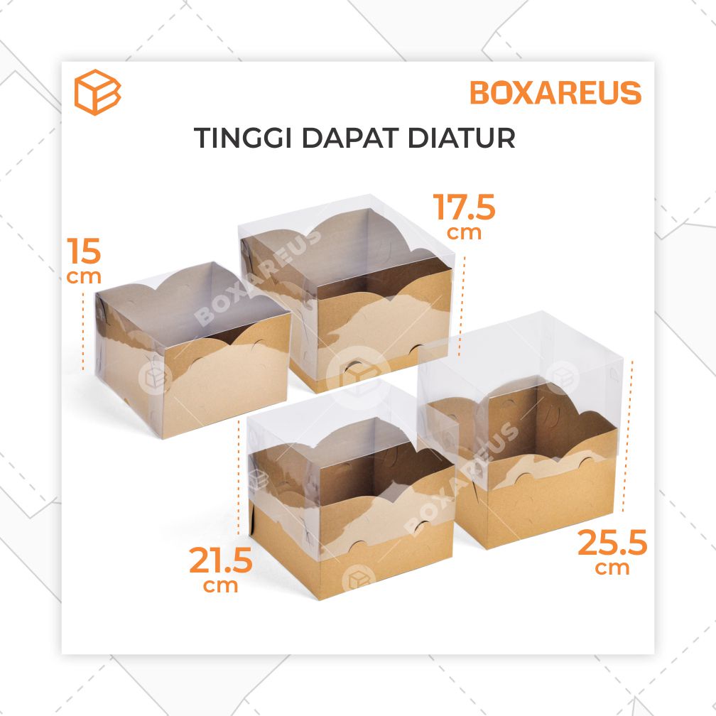 Box Mika kotak Kue Atur Tinggi Kemasan Cake Packaging | AHBX 22 - Brown