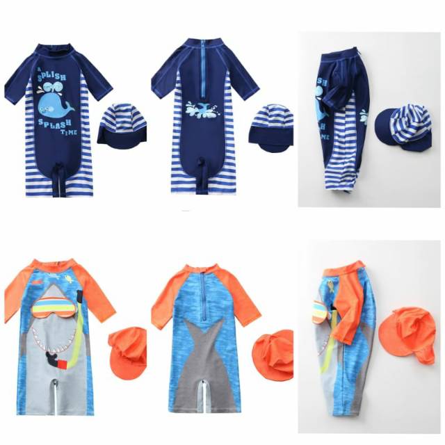 Baju renang bayi import/ baby swimwear/ baju renang romper bayi shark/ baju renang anak